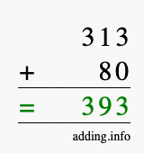 Calculate 313 + 80 using long addition