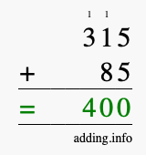 Calculate 315 plus 85 using long addition Calculate 315 + 85 using long addition