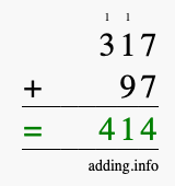 Calculate 317 + 97 using long addition