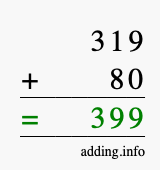 Calculate 319 + 80 using long addition