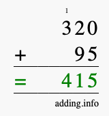 Calculate 320 + 95 using long addition