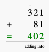 Calculate 321 + 81 using long addition