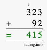 Calculate 323 + 92 using long addition
