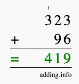 Calculate 323 + 96 using long addition