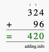 Calculate 324 + 96 using long addition