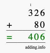 Calculate 326 + 80 using long addition