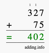 Calculate 327 + 75 using long addition