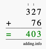 Calculate 327 + 76 using long addition