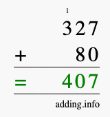 Calculate 327 + 80 using long addition