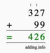 Calculate 327 + 99 using long addition