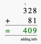 Calculate 328 + 81 using long addition
