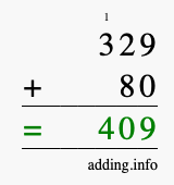Calculate 329 + 80 using long addition