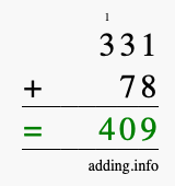 Calculate 331 + 78 using long addition