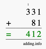 Calculate 331 + 81 using long addition