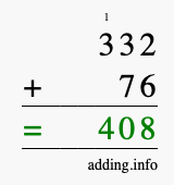 Calculate 332 + 76 using long addition