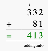 Calculate 332 + 81 using long addition