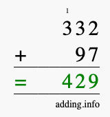 Calculate 332 + 97 using long addition