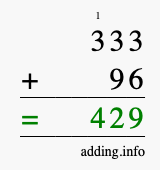 Calculate 333 + 96 using long addition