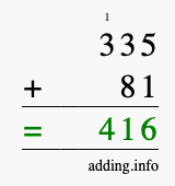 Calculate 335 plus 81 using long addition Calculate 335 + 81 using long addition