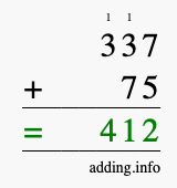 Calculate 337 + 75 using long addition