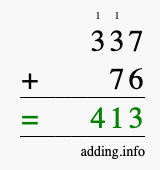 Calculate 337 + 76 using long addition
