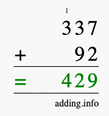 Calculate 337 + 92 using long addition
