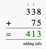 Calculate 338 + 75 using long addition