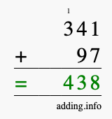 Calculate 341 + 97 using long addition
