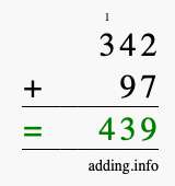 Calculate 342 + 97 using long addition