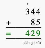 Calculate 344 plus 85 using long addition Calculate 344 + 85 using long addition