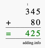 Calculate 345 + 80 using long addition