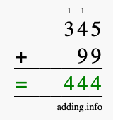 Calculate 345 + 99 using long addition