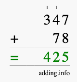 Calculate 347 + 78 using long addition