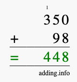 Calculate 350 + 98 using long addition