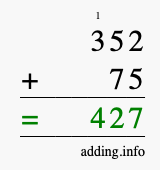 Calculate 352 + 75 using long addition