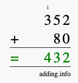Calculate 352 + 80 using long addition