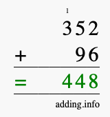 Calculate 352 + 96 using long addition