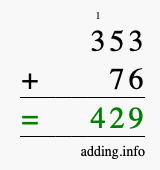 Calculate 353 + 76 using long addition
