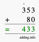 Calculate 353 + 80 using long addition