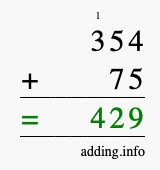 Calculate 354 + 75 using long addition