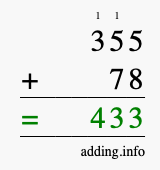 Calculate 355 + 78 using long addition