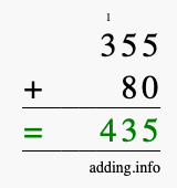 Calculate 355 + 80 using long addition