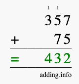 Calculate 357 + 75 using long addition