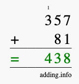 Calculate 357 + 81 using long addition