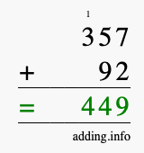 Calculate 357 + 92 using long addition