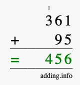 Calculate 361 + 95 using long addition