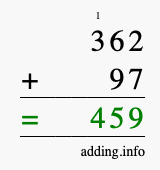 Calculate 362 + 97 using long addition