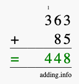 Calculate 363 + 85 using long addition