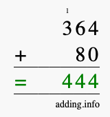 Calculate 364 + 80 using long addition