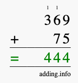 Calculate 369 + 75 using long addition